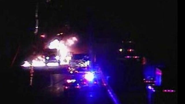 Crews cleaning up after dump truck starts fire on I-94