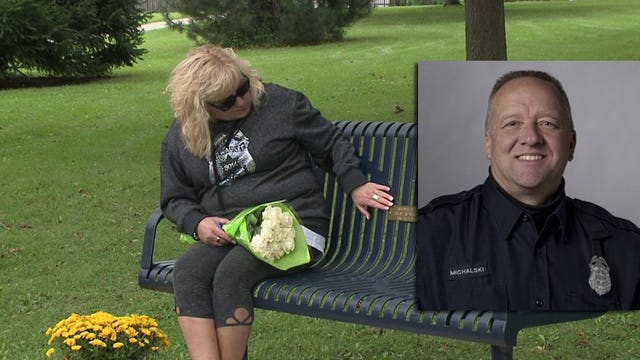 Fallen officer's widow dedicates memorial in 'a space where Mike and I spent many days'