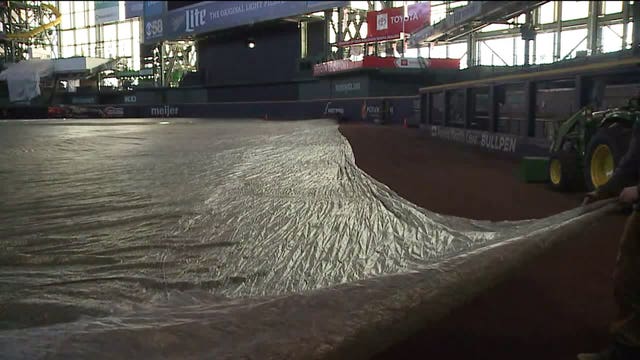 Sure sign of spring: Outfield growth blanket removed from playing field at Miller Park
