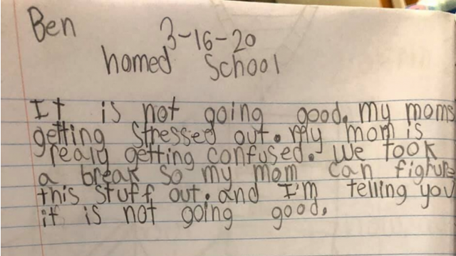 'It is not going good:' Boy roasts mom in hilarious journal entry on 1st day of homeschooling