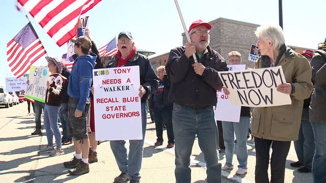 'Get our economy back:' Protesters assemble in Brookfield, want 'Safer at Home' restrictions dropped