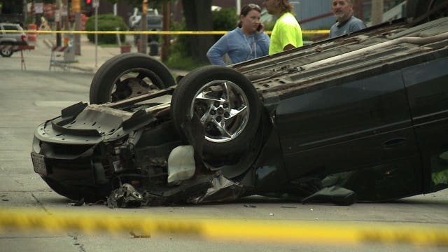 Police: No serious injuries after crash involving flipped car near 16th and Lincoln