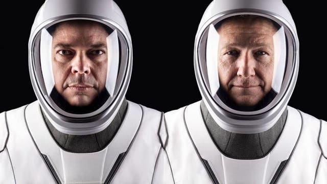 Who are the astronauts that will embark on 1st manned mission into space in nearly 10 years?