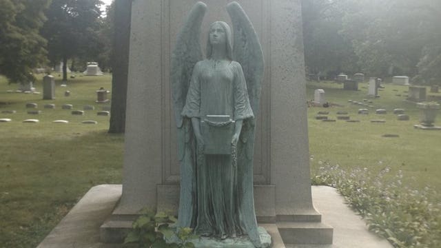 Police seek suspect(s) after bronze angel statue, gates stolen from Forest Home Cemetery