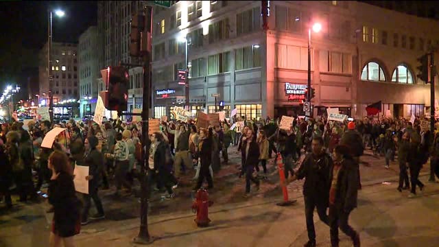 Hundreds of anti-Trump protesters rally in the streets of downtown Milwaukee
