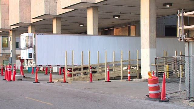 Refrigerated truck set up at Aurora Sinai Medical Center amid COVID-19 pandemic