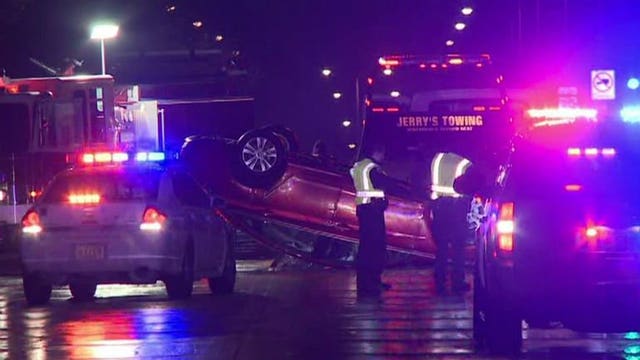 Rollover crash sends one to hospital in West Allis