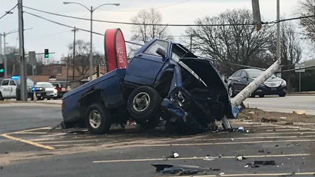 Pickup truck strikes power pole along Silver Spring Dr. in Milwaukee