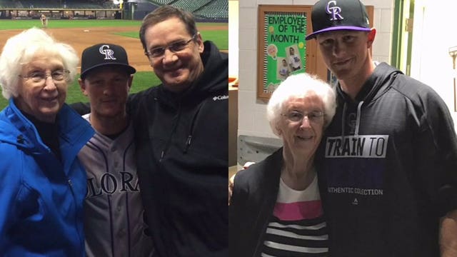 99-year-old Oostburg woman cheers on Rockies' 2nd baseman -- her grandson!
