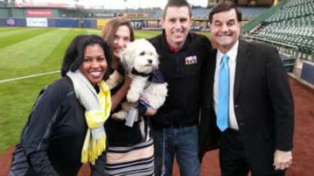 Brewers Hank has fun on the field during Opening Day