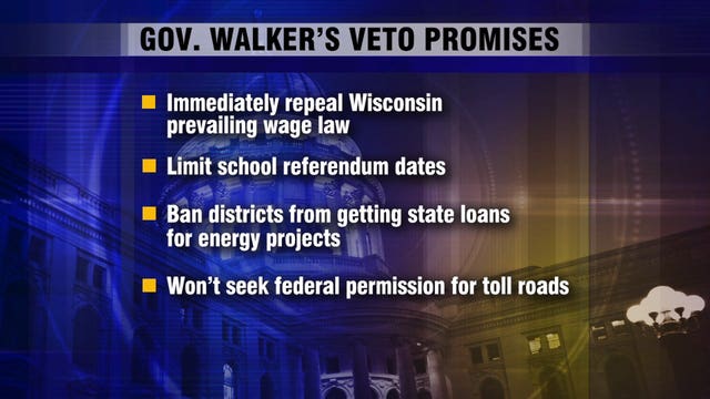 Gov. Walker promises vetoes to get 3 GOP senators to push budget over finish line