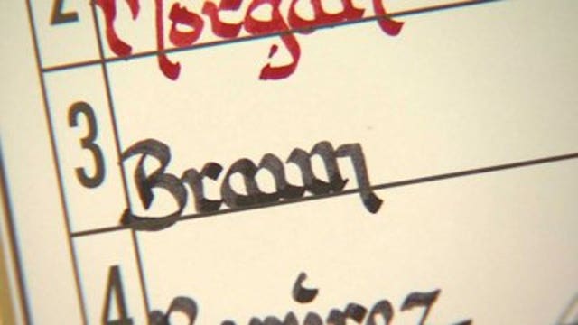 Bench coach calligraphy on Brewers lineup cards