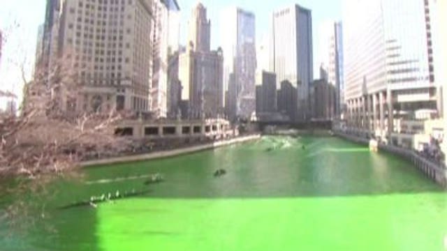 Chicago River dyed green for St. Patrick's Day festivities