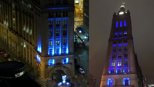 Milwaukee's City Hall showered in blue light to honor fallen Officer Matthew Rittner