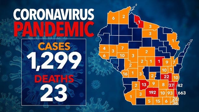 1,200+ confirmed cases of COVID-19 in Wisconsin, 16K+ test negative