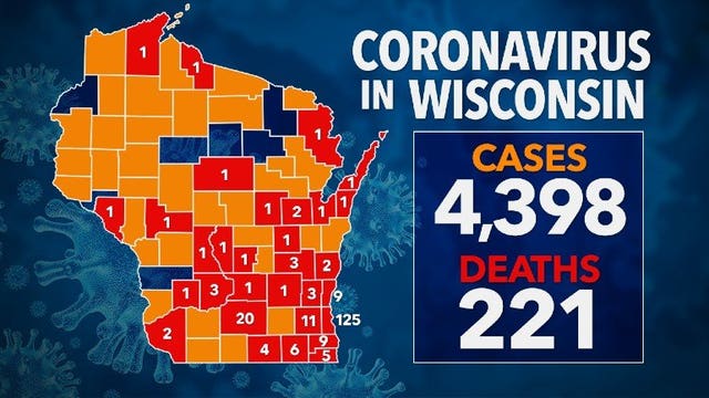 221 COVID-19 deaths in Wisconsin; 4K+ positive cases, 45K+ negative