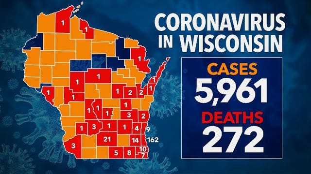 Positive COVID-19 cases nearly 6K in Wisconsin; 272 deaths