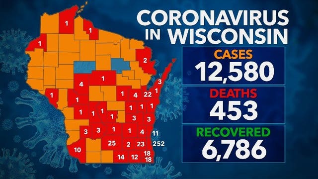 Wisconsin health officials report 356 new cornonavirus cases, no new deaths