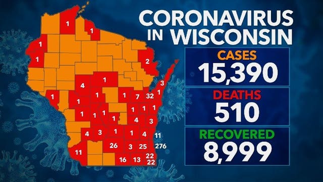 Wisconsin reports 400 new cases of COVID-19, 3 more deaths
