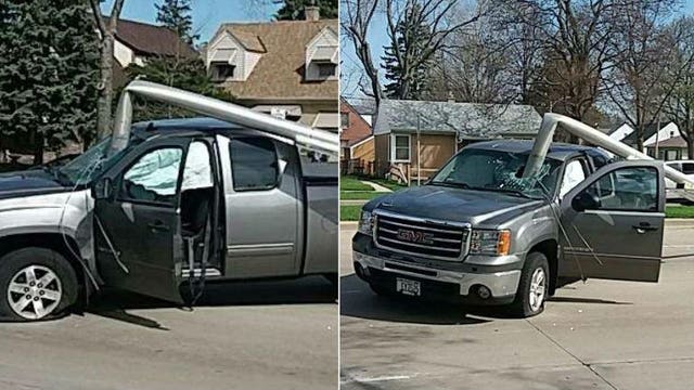 Pole strikes through truck's windshield near 48th and Capitol