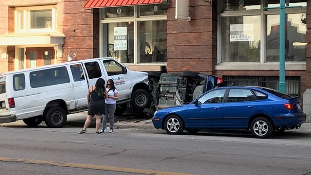 Milwaukee police investigate rollover crash in Historic Third Ward