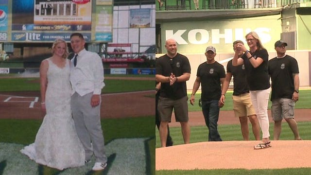 'He would've been ecstatic:' Officer Rittner's widow throws 1st pitch at Miller Park