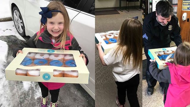 Giving back: 4-year-old Menomonee Falls girl spreads happiness with 'blue line' donuts