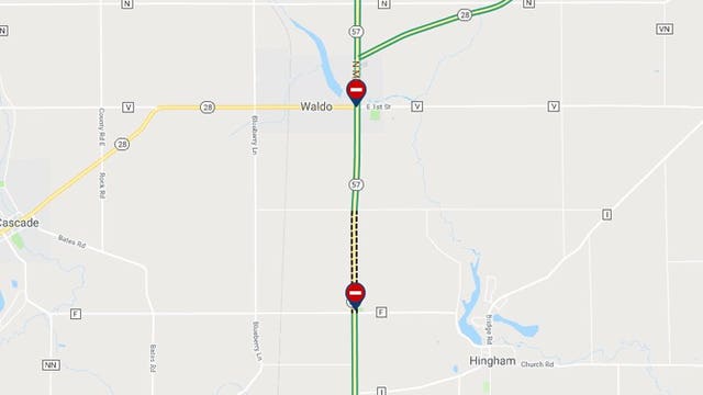 All clear: Flooding on roadway temporarily shuts down WIS 57 near Waldo