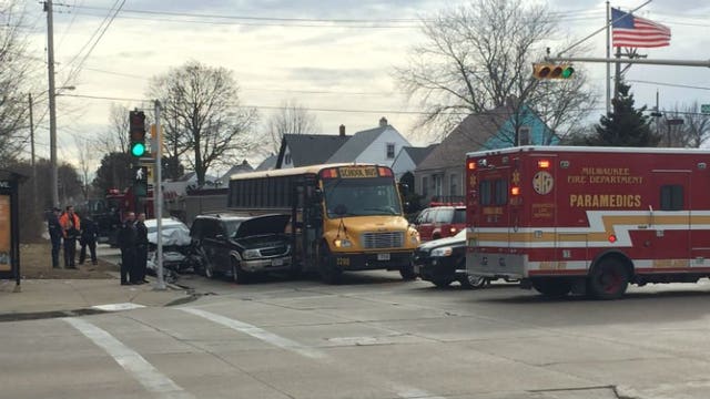 2 taken to hospital following crash involving 2 vehicles, school bus near 6th and Oklahoma