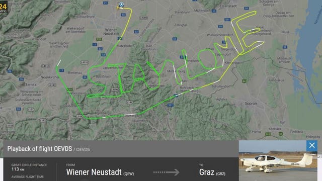 Pilot spells out 'Stay Home' over Austrian airspace after coronavirus restrictions put in place