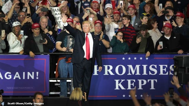 President Trump takes aim at familiar targets at Michigan rally