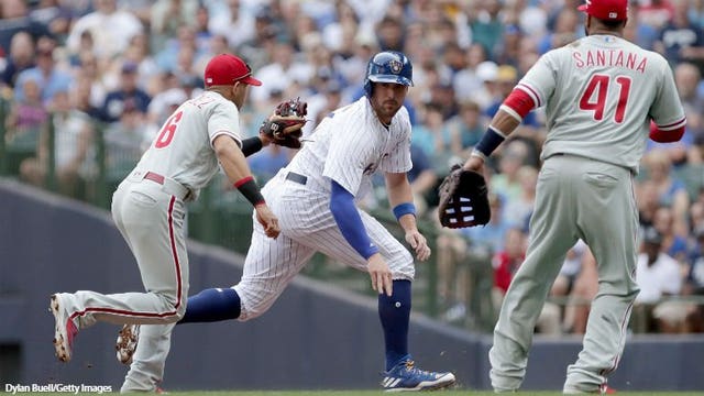 Hoskins, Knapp hit home runs, Phillies slow down Brewers 4-1