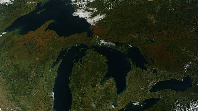 Think the fall colors are brilliant here? See the view from space!