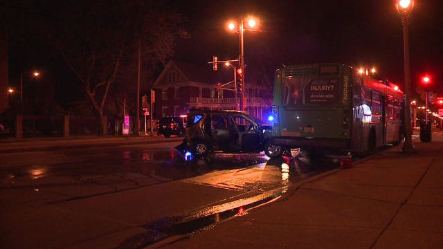 No one hurt in crash involving 2 vehicles, bus near Layton and Greenfield