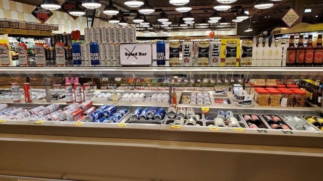 Missouri grocery store fills salad bar with alcohol, candy during pandemic restrictions