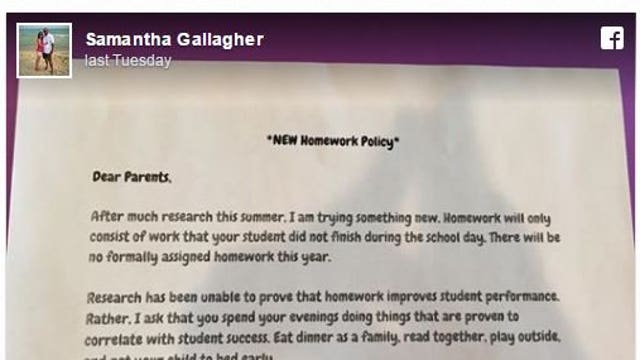 "I am trying something new!" Teacher’s homework policy goes viral