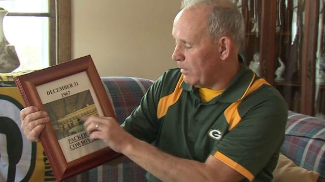 John Matthews says he was at the "Ice Bowl," and he has a piece of the goal post to prove it!