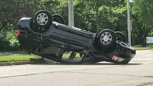 Police: 2 suspects sought after stolen vehicle rolled over in crash at Sherman and Florist