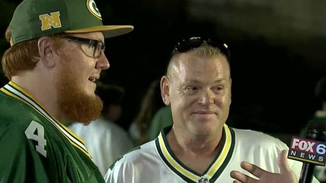 "I had to hug my son:" Father/son theme of Favre's HOF induction speech touched father/son from SE WI