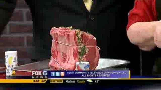 Holiday beef bacon and spinach rib roast