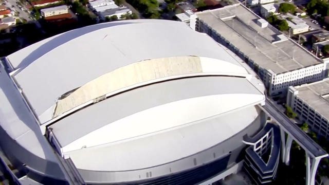 Take a look: Hurricane Irma tears the membrane on roof of Marlins Park