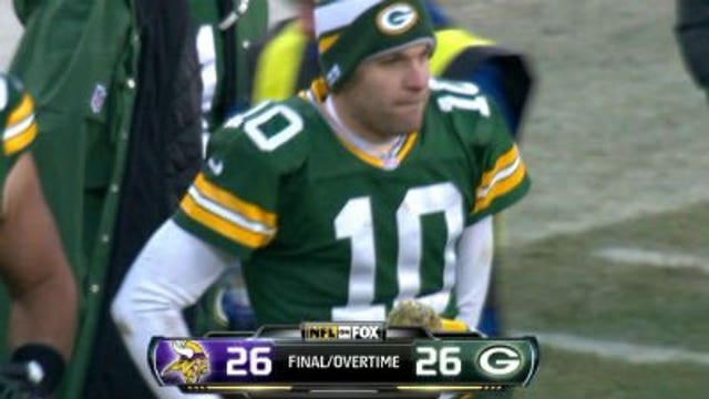 Packers, Vikings game at Lambeau Sunday ends in a tie, 26-26