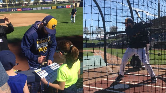 Browns QB Baker Mayfield spends a day working out with the Brewers at spring training