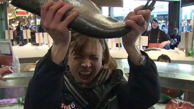 Nicole Koglin visits Seattle's Pike Place Fish Market; tries her hand at "catching" some fish!