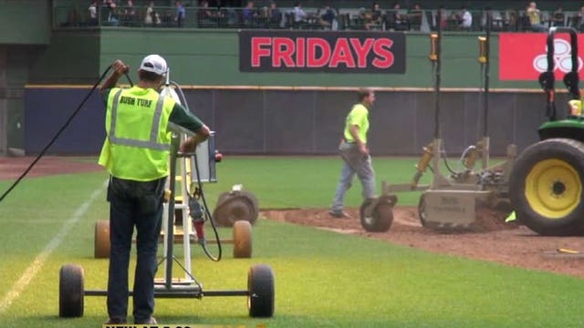 After the soccer match at Miller Park, it's time to rebuild the pitcher's mound & gear up for Brewers baseball