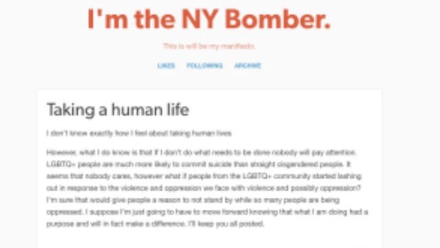 "I'm the NY bomber:" NYPD investigates online manifesto by individual claiming responsibility for explosion