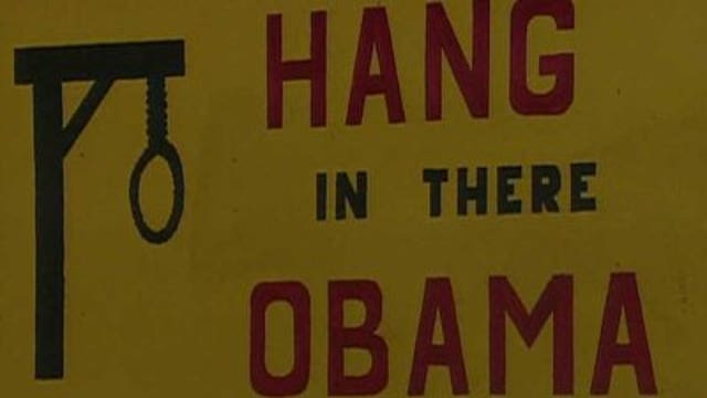 Homemade political sign mentioning Obama, featuring noose causing uproar