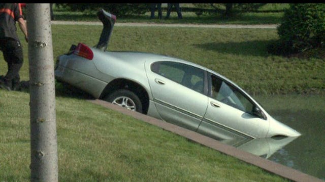 Vehicle found partially submerged in pond in Kenosha, no one injured