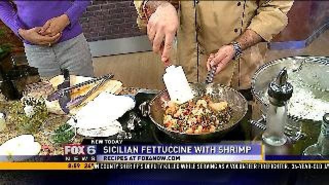 3-9-12: Sicilian Fettuccine with Shrimp Pistachio Pesto