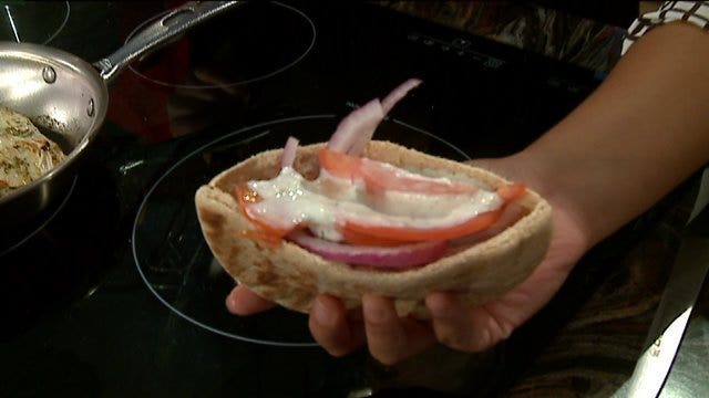 Yum! Angelica shows us how to prepare chicken gyros